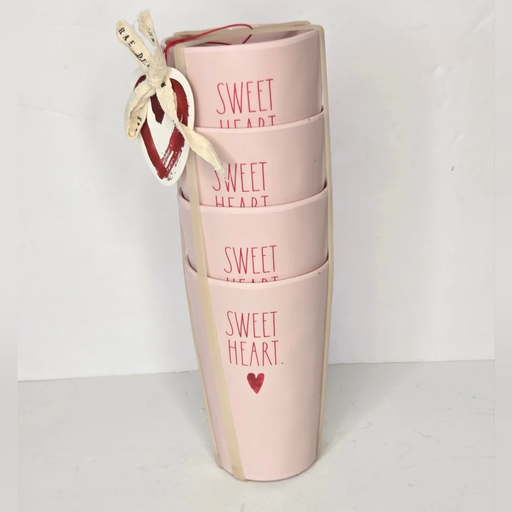 Rae Dunn Pink Sweetheart Melamine Valentine's Day Drinking Cups Set Of 4‎ NWT